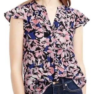 J. Crew Silk Floral Flutter Sleeve Top, Size 00